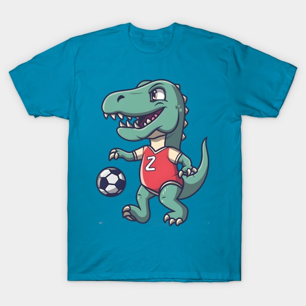 Cool dinosaur playing football T-Shirt by Spaceboyishere